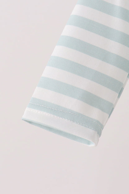 Gray stripe santa french knot ruffle romper