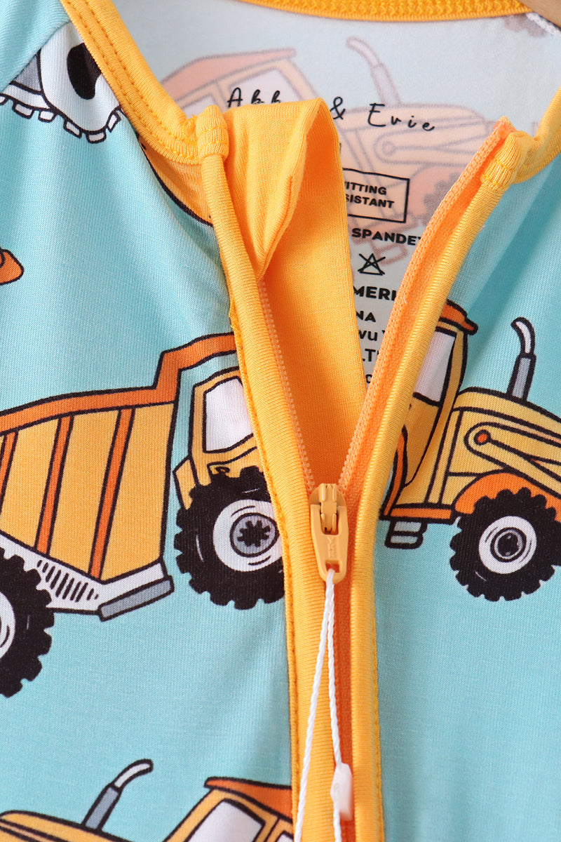 Construction Trucks Zip Bamboo Romper