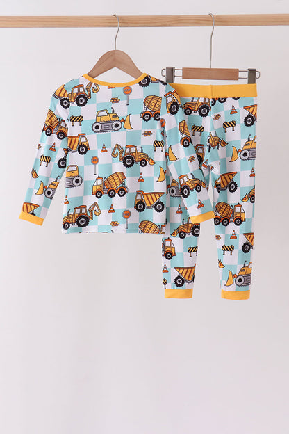 Yellow construction trucks bamboo pajama set