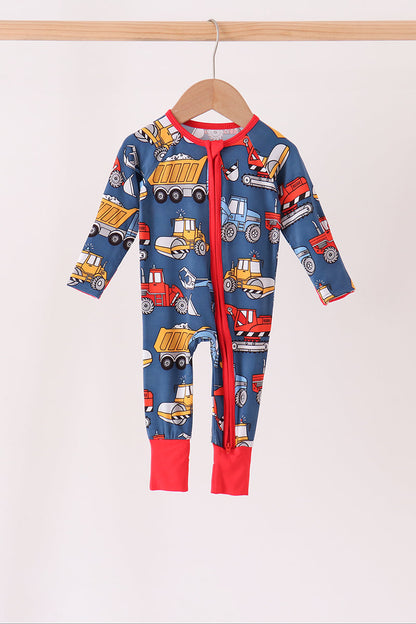 Navy tractor print bamboo romper