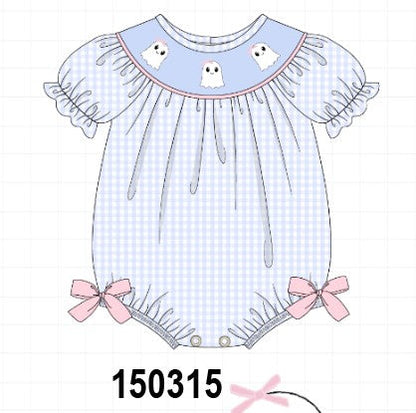 Blue ghost embroidery gingham bubble
