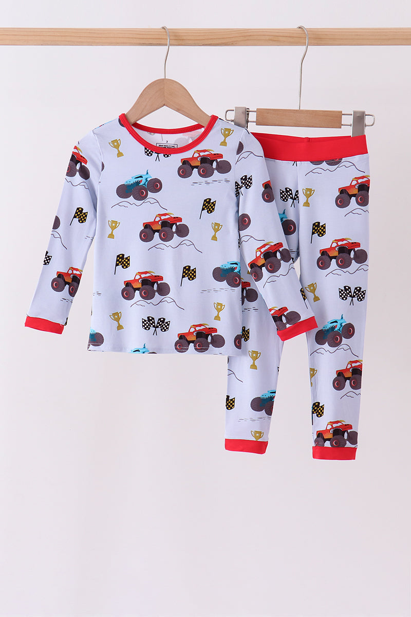 Blue Racing Car Bamboo Pajama Set