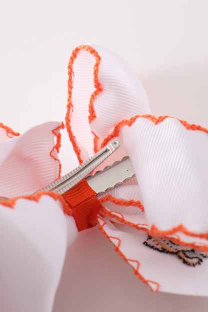 Orange goose pumpkin embroidery crochet edge hair bow
