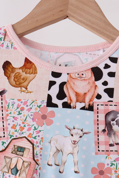 Pink Farm Animals Bamboo Pajama Set