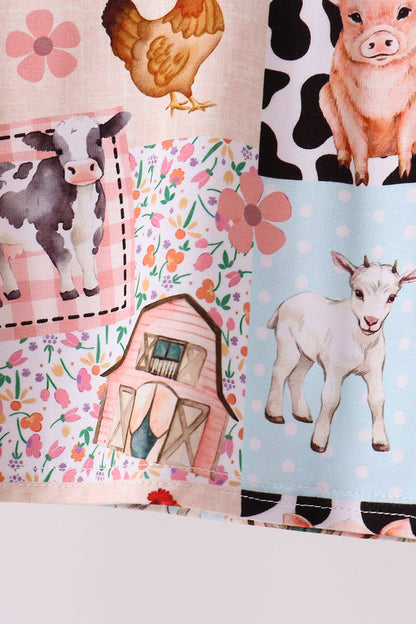 Pink Farm Animals Bamboo Pajama Set
