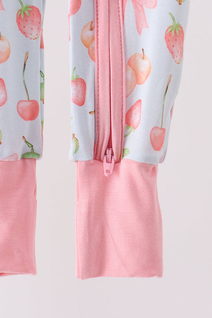 Pink bow cherry zipper bamboo romper