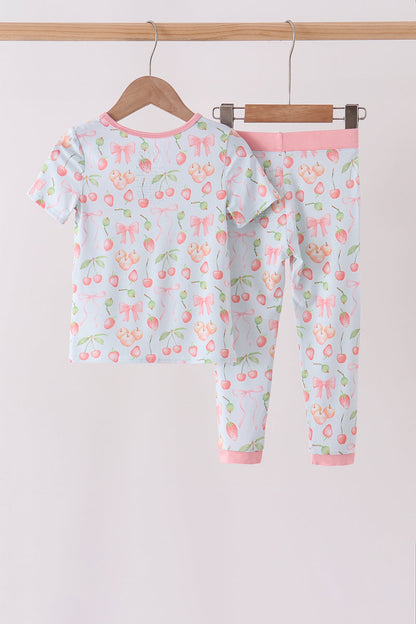 Pink bow cherry bamboo pajama set