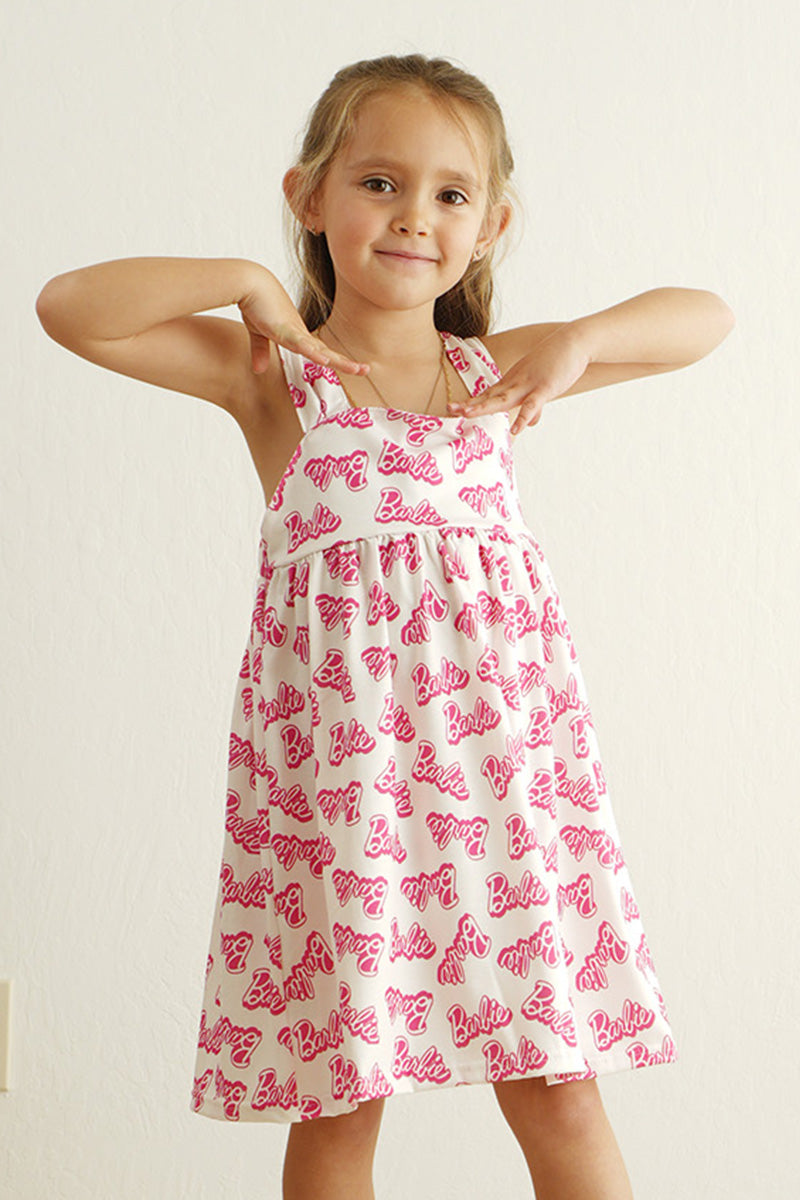 Hot pink barbie print girl dress