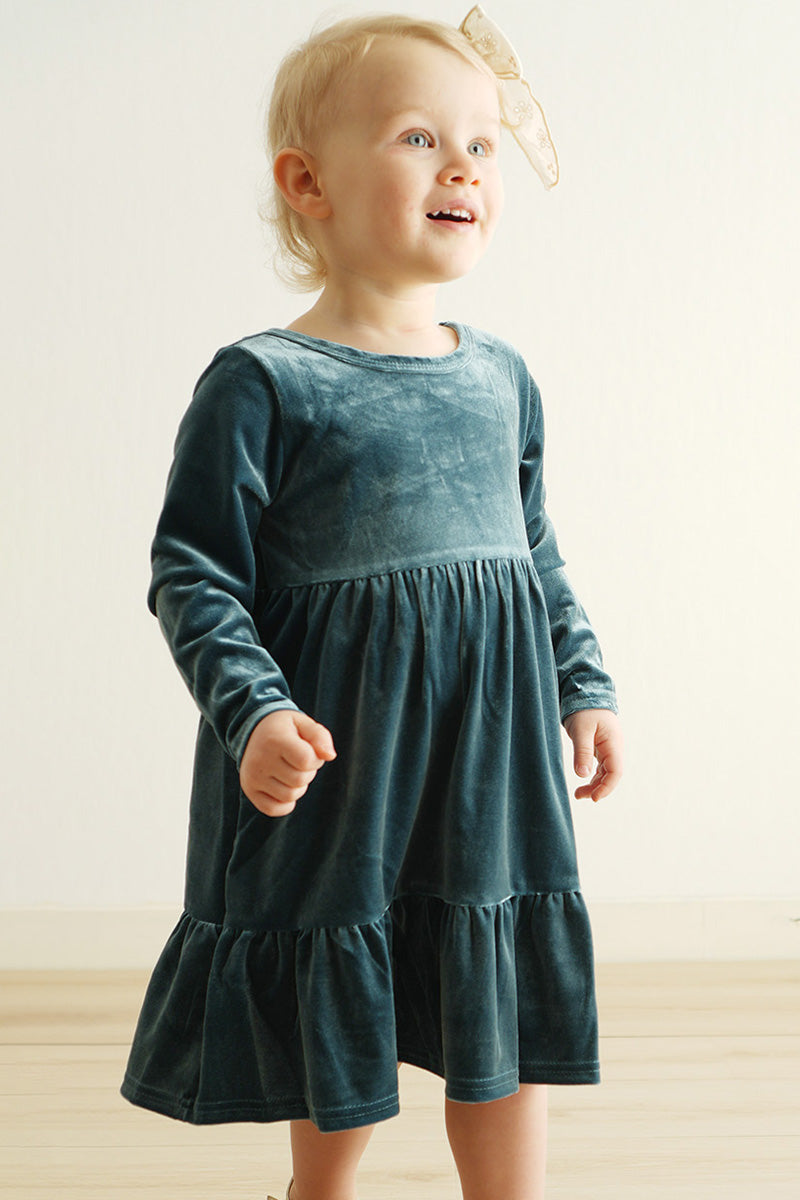 Premium Lake velvet tiered ruffle dress