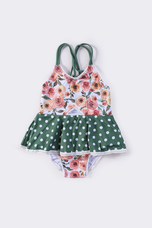 Floral print girl one-piece swimsuit