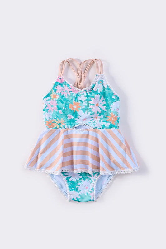 Daisy meadow print girl one-piece swimsuit