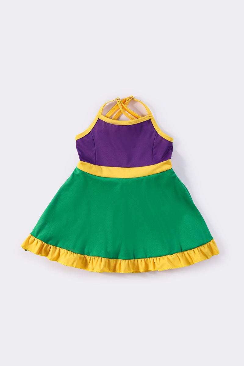 Mardi gras tennis ruffle girl dress