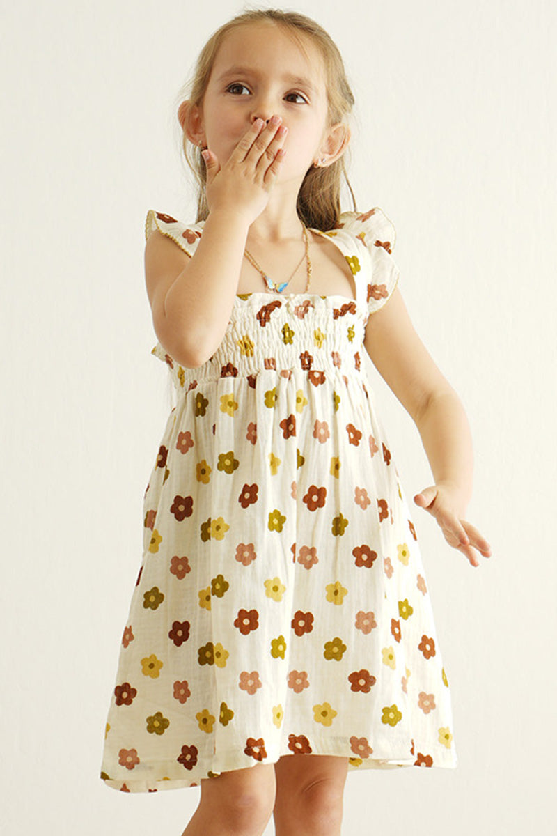 Premium Organic muslin floral smocked ruffle dress