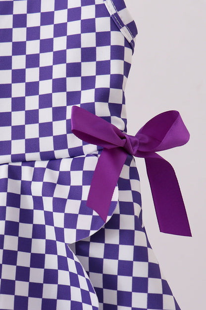 Purple checkered bow active dress
