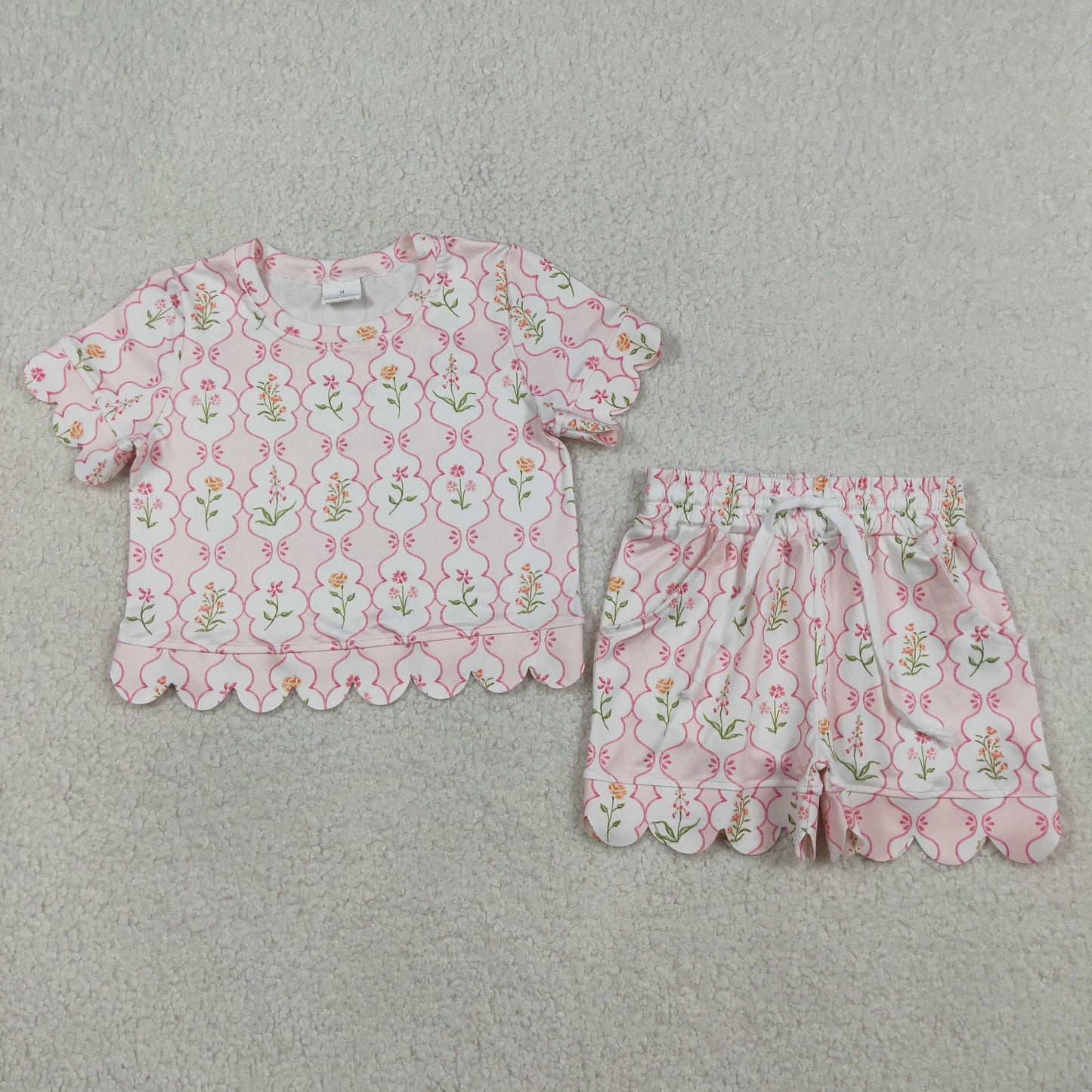 Floral Silky Scalloped Short Set
