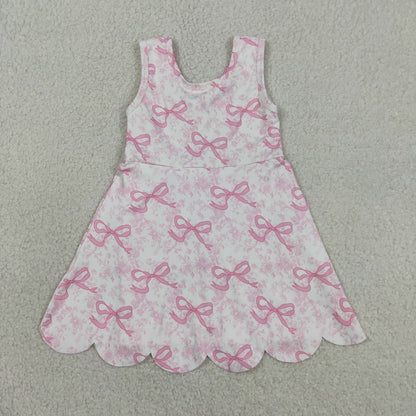 Pink Performance Bow Print Scalloped Dress
