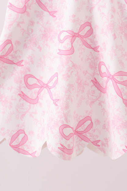 Pink Performance Bow Print Scalloped Dress