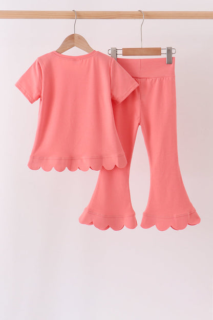 Coral scalloped active pants set