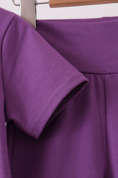 Purple sclloped active pants set