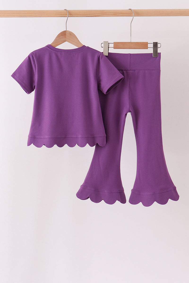 Purple sclloped active pants set