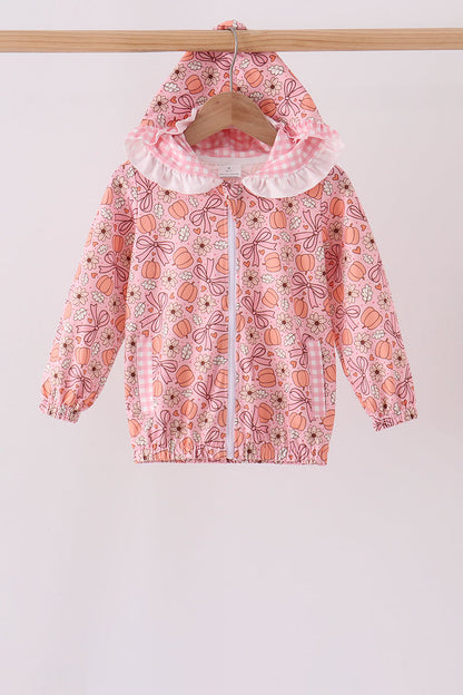 Pink pumpkin floral print ruffle coat