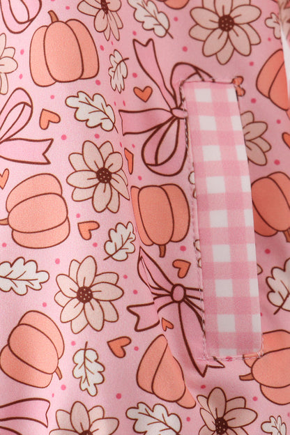 Pink pumpkin floral print ruffle coat