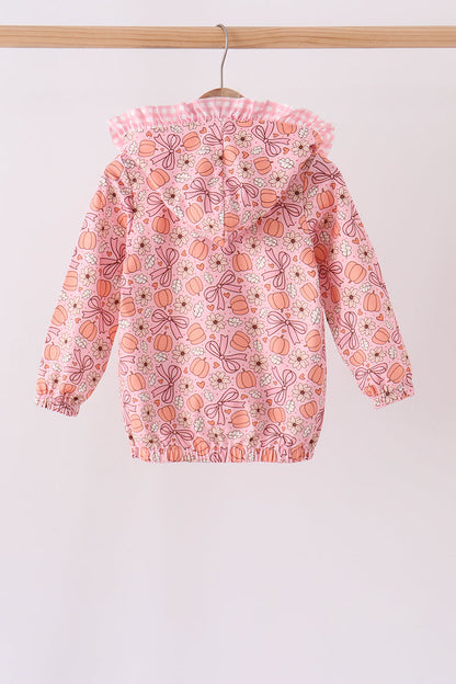 Pink pumpkin floral print ruffle coat