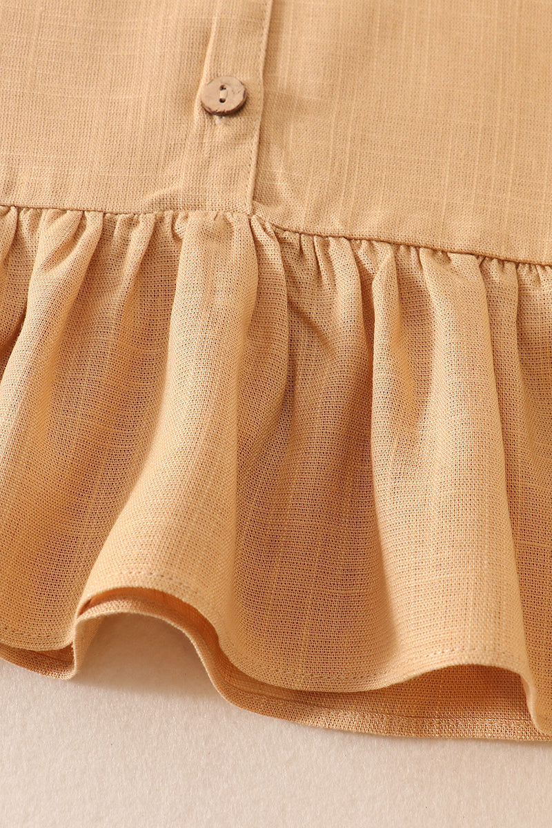 Beige linen ruffle 2pc girl set