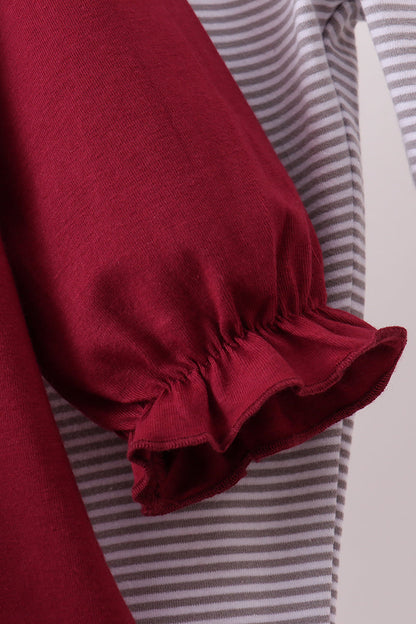 Premium Maroon Georgia bulldog bow embroidery ruffle pants set