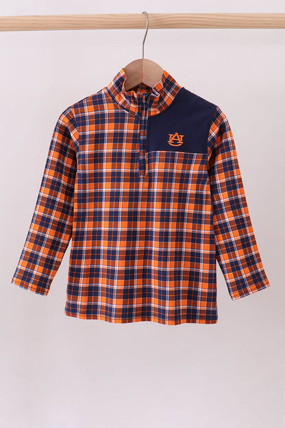 Premium Navy Auburn embroidery plaid top