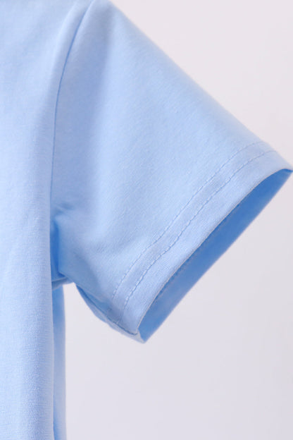 Blue ghost pumpkin embroidery top