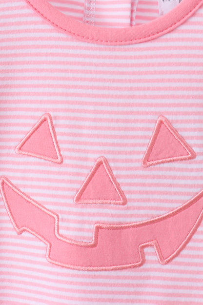 Pink stripe Smirk face applique romper
