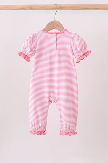 Pink stripe Smirk face applique romper