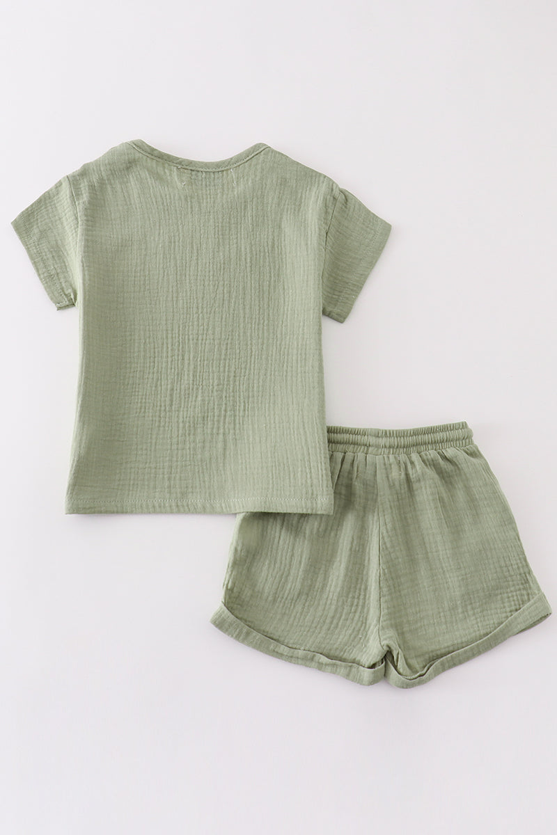 Premium Sage muslin boy shorts set