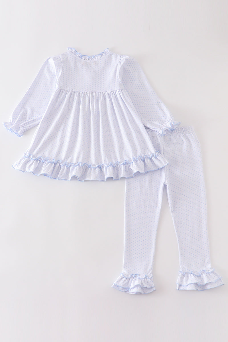 Premium White bow ruffle girl set