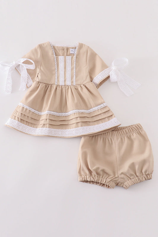 Premium Sand lace ruffle baby set