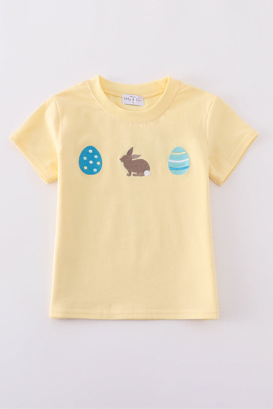 Premium Mustard bunny egg embroidery top