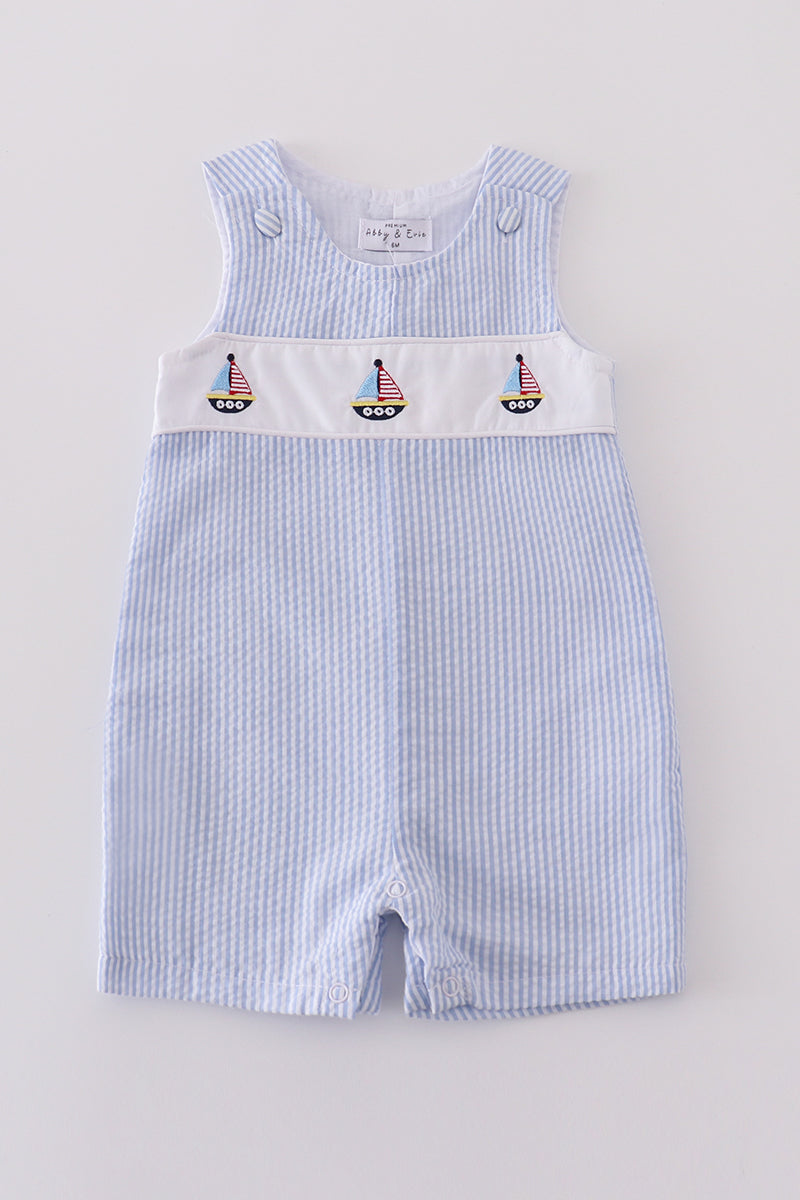 Abbie & Evie Blue Sailboat Embroidery JonJon