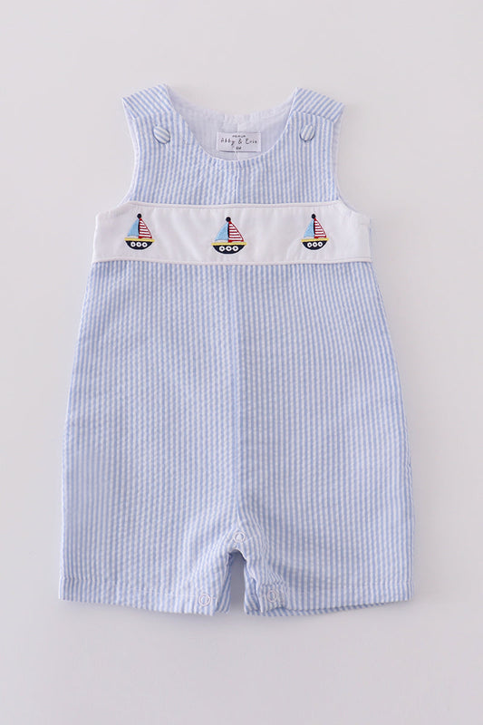 Abbie & Evie Blue Sailboat Embroidery JonJon