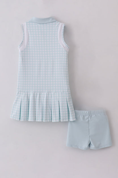 Blue active gingham shorts dress set