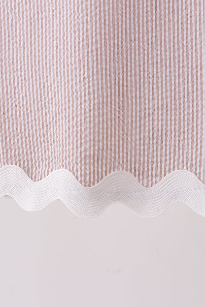 Khaki Seersucker Stripe Scalloped Dress