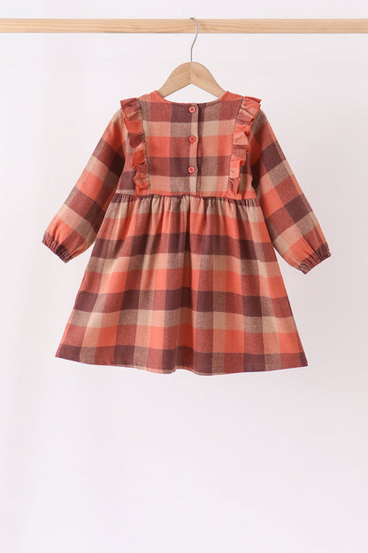 Rust Plaid Ruffle Dress