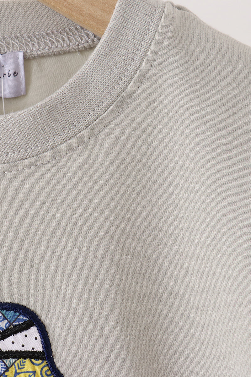 Gray Scarecrow Embroidery Top