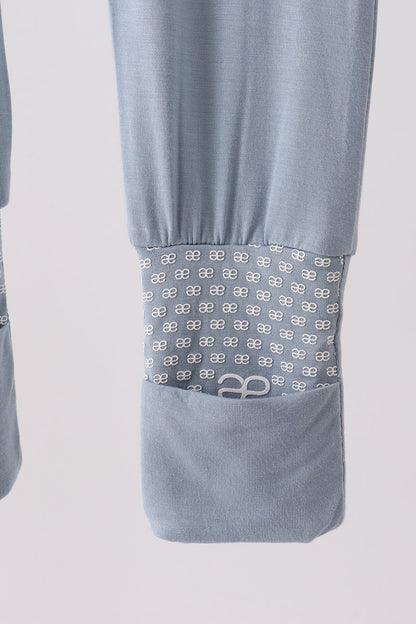 Blue zipper bamboo anti-slip romper