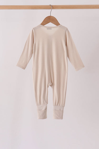 Beige zipper bamboo anti-slip romper