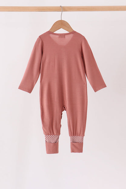Dusty rose ruffle zipper bamboo anti-slip romper – view 5