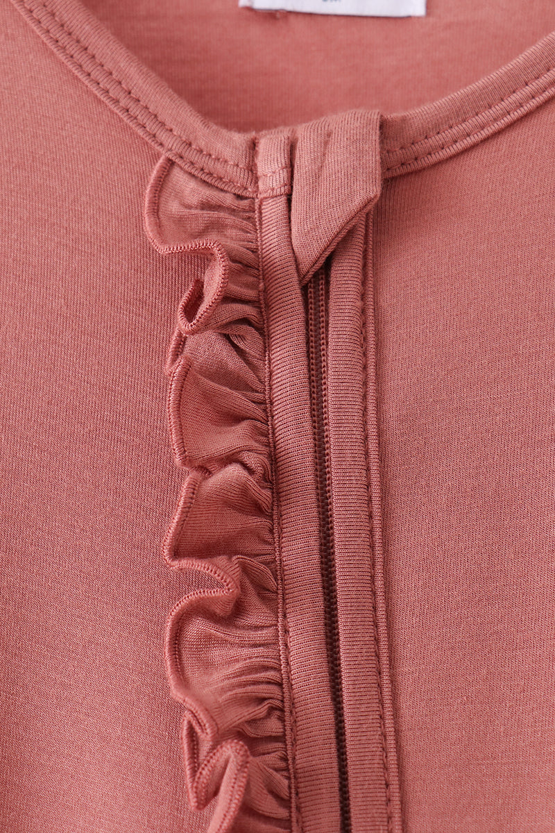 Dusty rose ruffle zipper bamboo romper – view 2