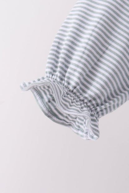 Sage turkey embroidery stripe top