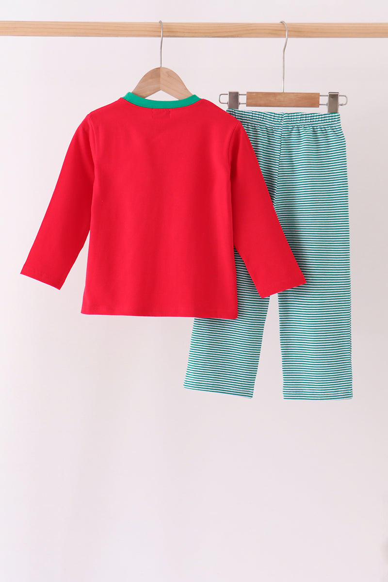 Red christmas santa embroidery pants set