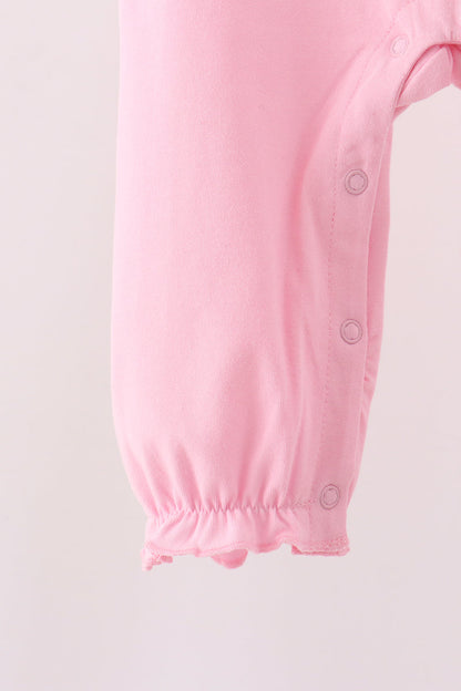 Pink turkey embroidery ruffle romper